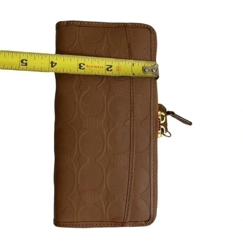 Coach brown embossed leather c wallet